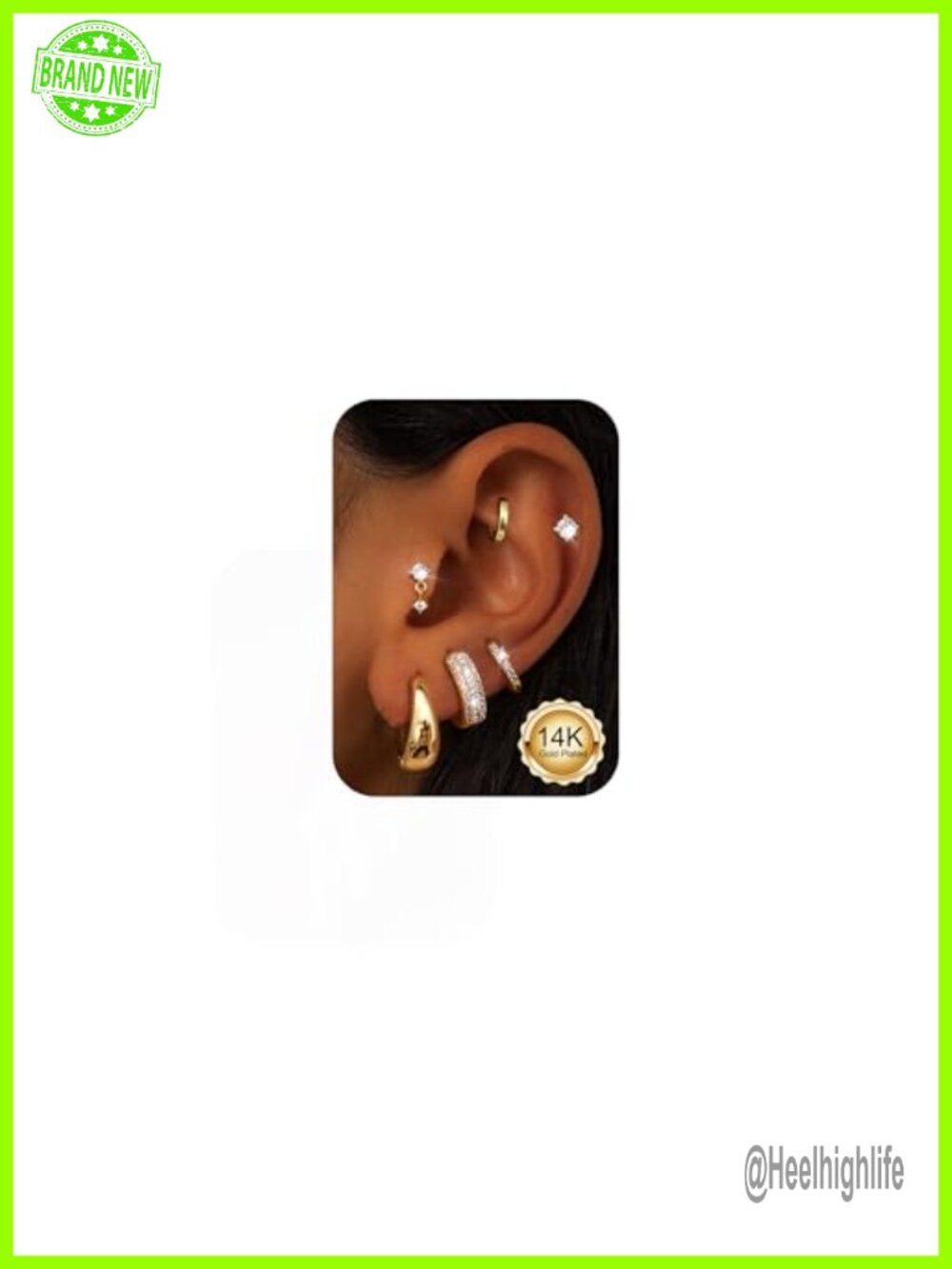14K Gold Plated Chunky Hoop CZ Huggie Earrings Set for Women